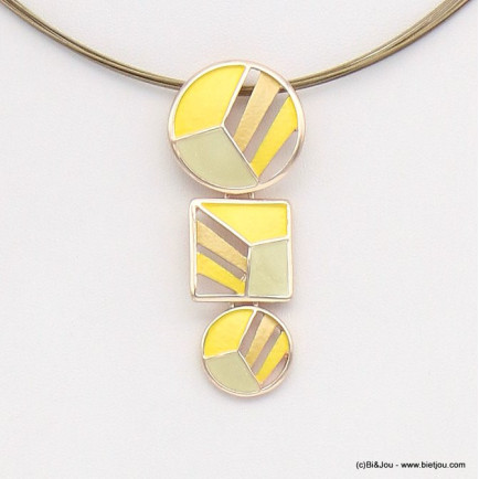 collier pendentif géométrique métal coloré câble multi-brins femme 0119044 jaune