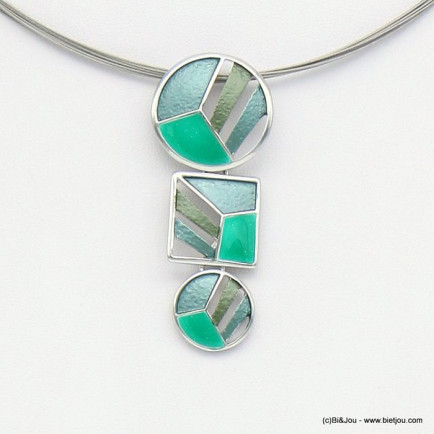 collier pendentif géométrique métal coloré câble multi-brins femme 0119044 bleu turquoise