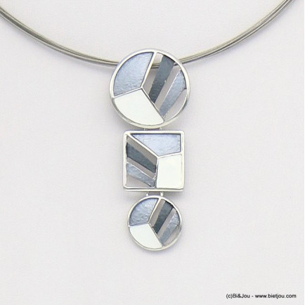 collier pendentif géométrique métal coloré câble multi-brins femme 0119044 gris clair