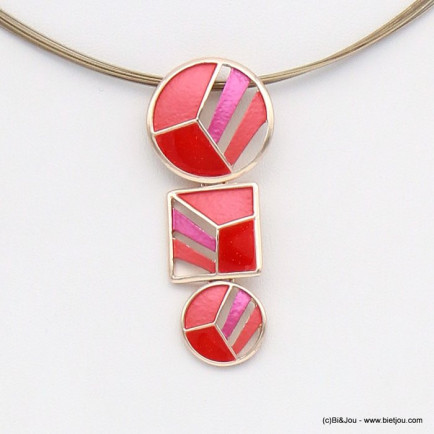 collier pendentif géométrique métal coloré câble multi-brins femme 0119044 rouge corail