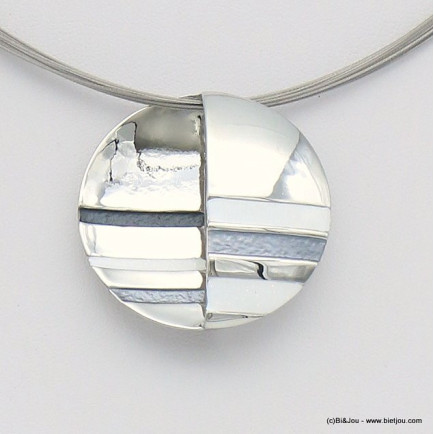collier pendentif géométrique rond métal coloré câble multi-brins femme 0119045 gris clair