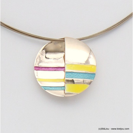 collier pendentif géométrique rond métal coloré câble multi-brins femme 0119045 multi