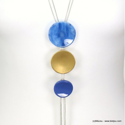 sautoir pendentif pièces résine marbré coloré métal vintage femme 0119015 bleu