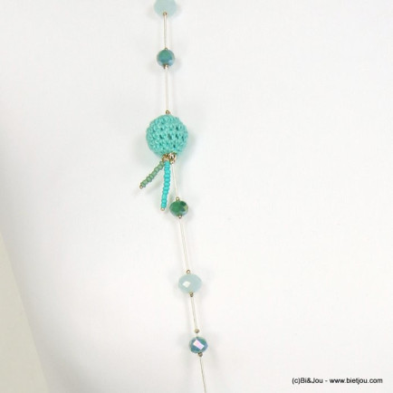 sautoir billes crochet cristal chaîne serpent bicolore femme 0119028 bleu turquoise