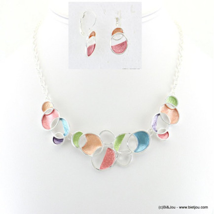 parure collier et boucles d'oreilles cercle ajouré couleur pastel 0118034 multicolore