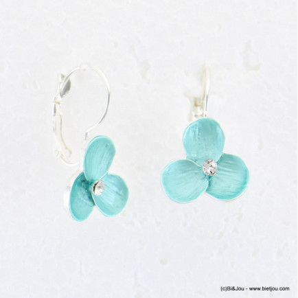 Parure collier et boucles d'oreilles avec suite de fleurs en métal de couleur pastel 0118038 bleu
