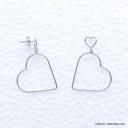 boucles d'oreilles double coeur minimaliste métal 0319065