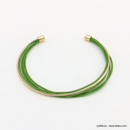bracelet jonc ouvert métal cordons multi-brins cuir véritable 0219003