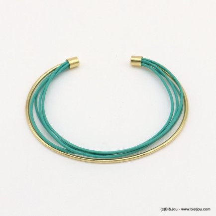 bracelet jonc ouvert métal cordons multi-brins cuir véritable 0219003