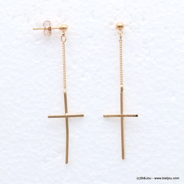 boucles d'oreilles minimaliste croix chaîne métal 0319099