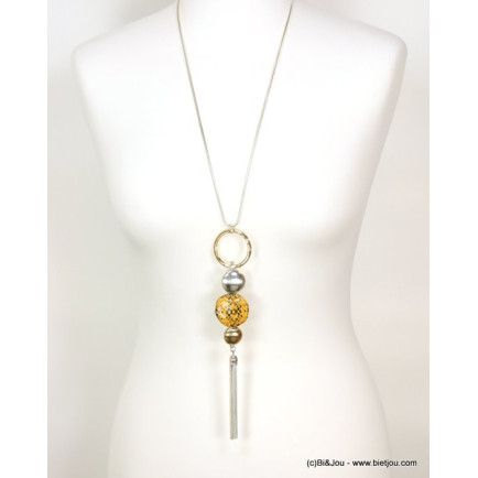 sautoir pendentif anneaux pièces métal adhésif motif serpent pompon 0119068