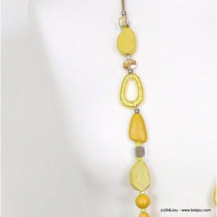 sautoir perles bois cristal cube métal femme 0119063 jaune