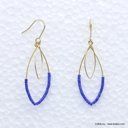 boucles d'oreilles double anneaux ovales métal perles rocaille colorées minimaliste 0319167