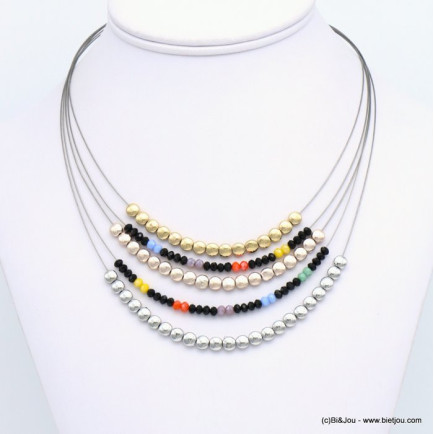 collier multi-rang pièces rondes métal cristal coloré cables fins 0119121