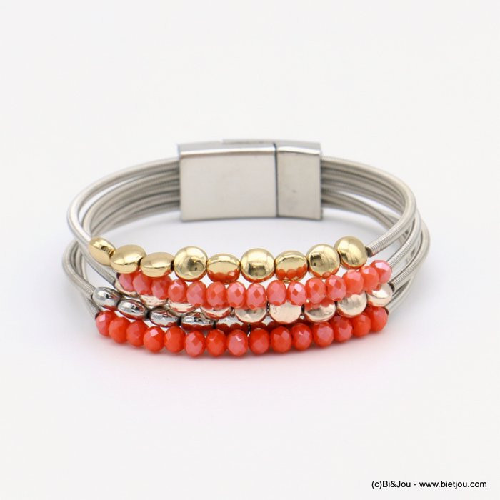 bracelet aimanté multi-brins pièces rondes métal cristal coloré 0219050