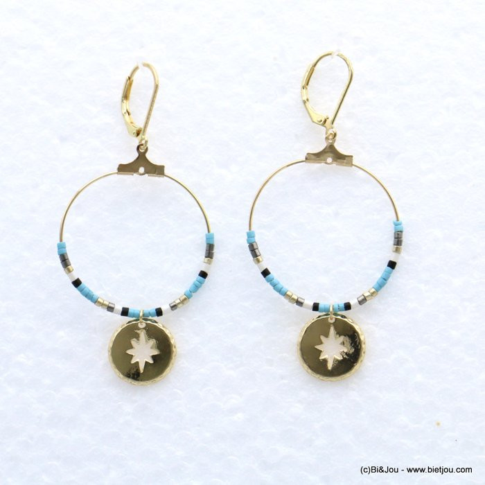 Boucles d'oreilles filigrane à perles de rocaille et étoile en métal perles et étoile 0319163