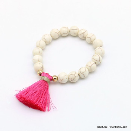 bracelet billes de pierre style marbré pompon fil 0219052