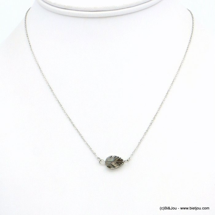 collier pendentif feuille ciselée nacre acier inoxydable 0119163