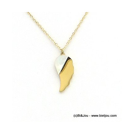 collier pendentif aile d'ange nacre acier inoxydable 0119161 doré