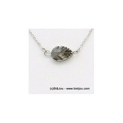 collier pendentif feuille ciselée nacre acier inoxydable 0119163 argenté