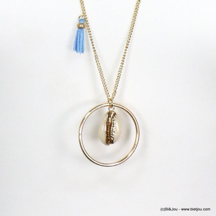 sautoir coquillage cauri anneau métal pompon fil perles pierre verre cristal nacre 0119185 multi
