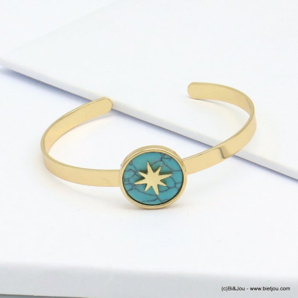 bracelet jonc ouvert métal doré pierre ronde effet marbré étoile du Nord 0219097