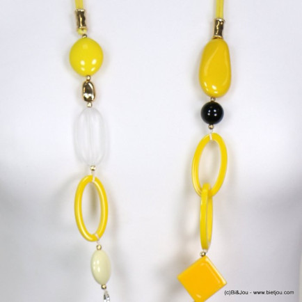 sautoir vintage perles géométriques en résine coloré anneaux métal femme 0119182 jaune