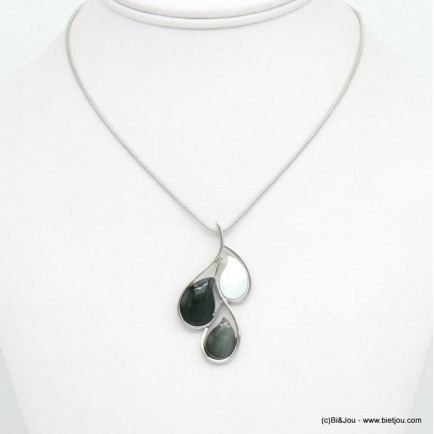 collier perles forme goutte résine colorée et anneaux métal 0119515