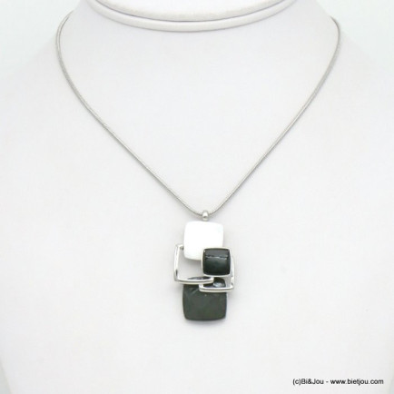 collier résine colorée géométrique carrés résine métal 0119517