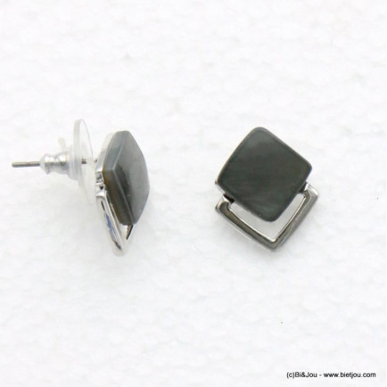 puces d'oreilles carrée perle résine colorée anneau métal 0319503