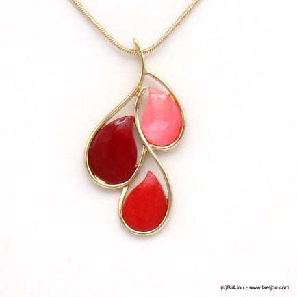 collier perles forme goutte résine colorée et anneaux métal 0119515 rose