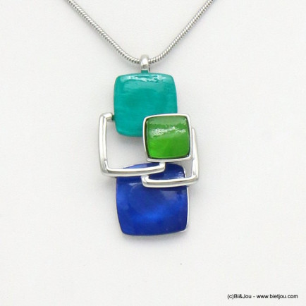 collier résine colorée géométrique carrés résine métal 0119517 vert