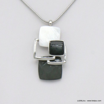 collier résine colorée géométrique carrés résine métal 0119517 gris