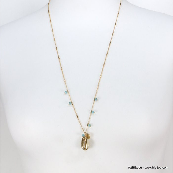 Collier bijoux plage, cristal facetté, coquillage cauri, pampille 0119292