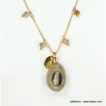sautoir bijoux de plage coquillage cauri cristal facettées 0119292 naturel/beige