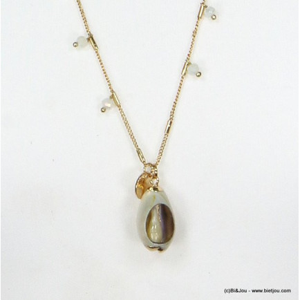 sautoir bijoux de plage coquillage cauri cristal facettées 0119292 blanc