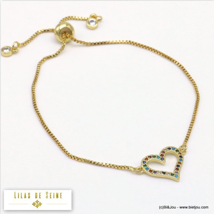 bracelet coeur métal strass coloré 0219515