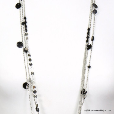 sautoir multi-chaînes pièces nacre bille pierre naturelle cristal métal 0118577 noir