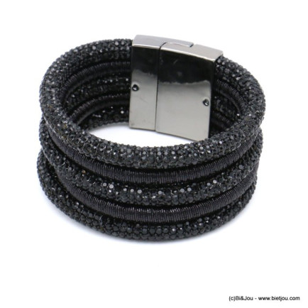 bracelet manchette aimanté multi-brins tube strass fil métallisé 0219538