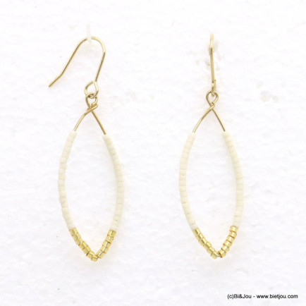boucles d'oreilles minimaliste losange perles rocaille bicolore métal 0319715