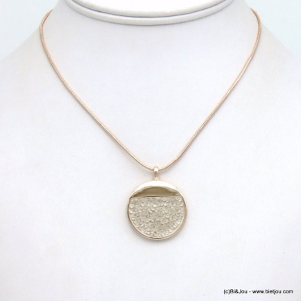 collier pendentif géométrique rond strass coloré métal 0120035