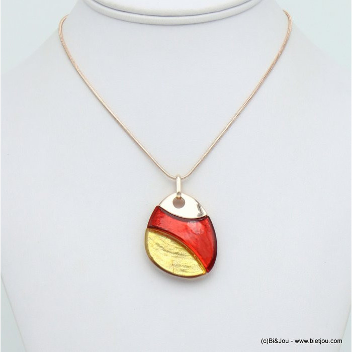 collier pendentif galet résine coloré métal 0120033