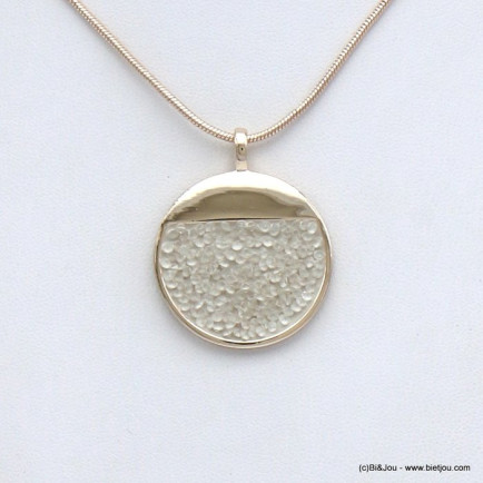 collier pendentif géométrique rond strass coloré métal 0120035 naturel/beige