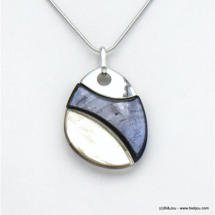 collier pendentif galet résine coloré métal 0120033 gris foncé