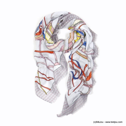 foulard imprimé cravache bordure frangée 0720001