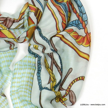 foulard imprimé cravache bordure frangée 0720001 vert aqua