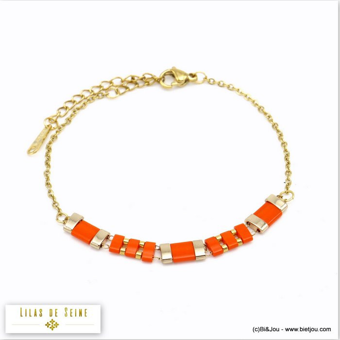 bracelet perles plates verre style japonais acier inoxydable femme 0220051