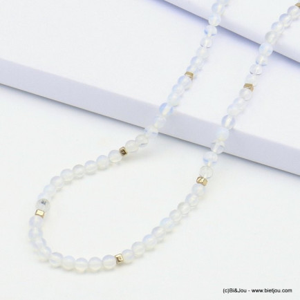 collier bille agate pierre naturelle acier inoxydable femme 0120093 blanc