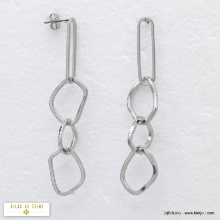 boucles d'oreilles minimaliste anneaux rectangulaires stylisés métal 0320173