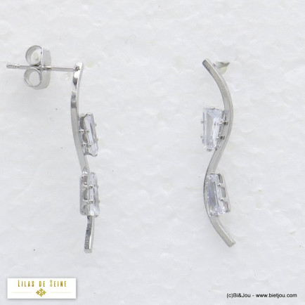 boucles d'oreilles minimaliste tige stylisé métal strass femme 0320181
